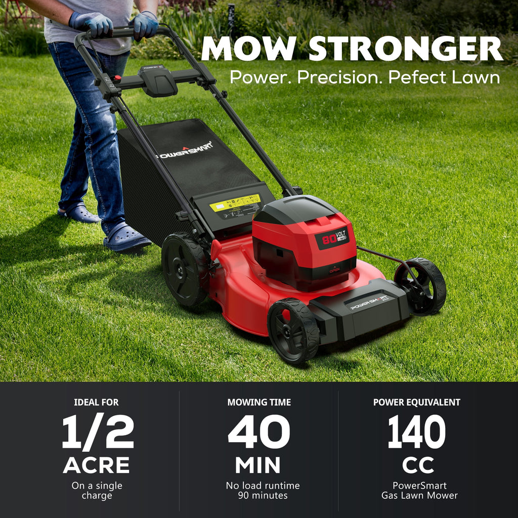 PowerSmart 80V MAX 21 Cordless Lawn Mower, 3-in-1 Brushless Electric Lawn Mower with 6.0Ah Battery and Charger