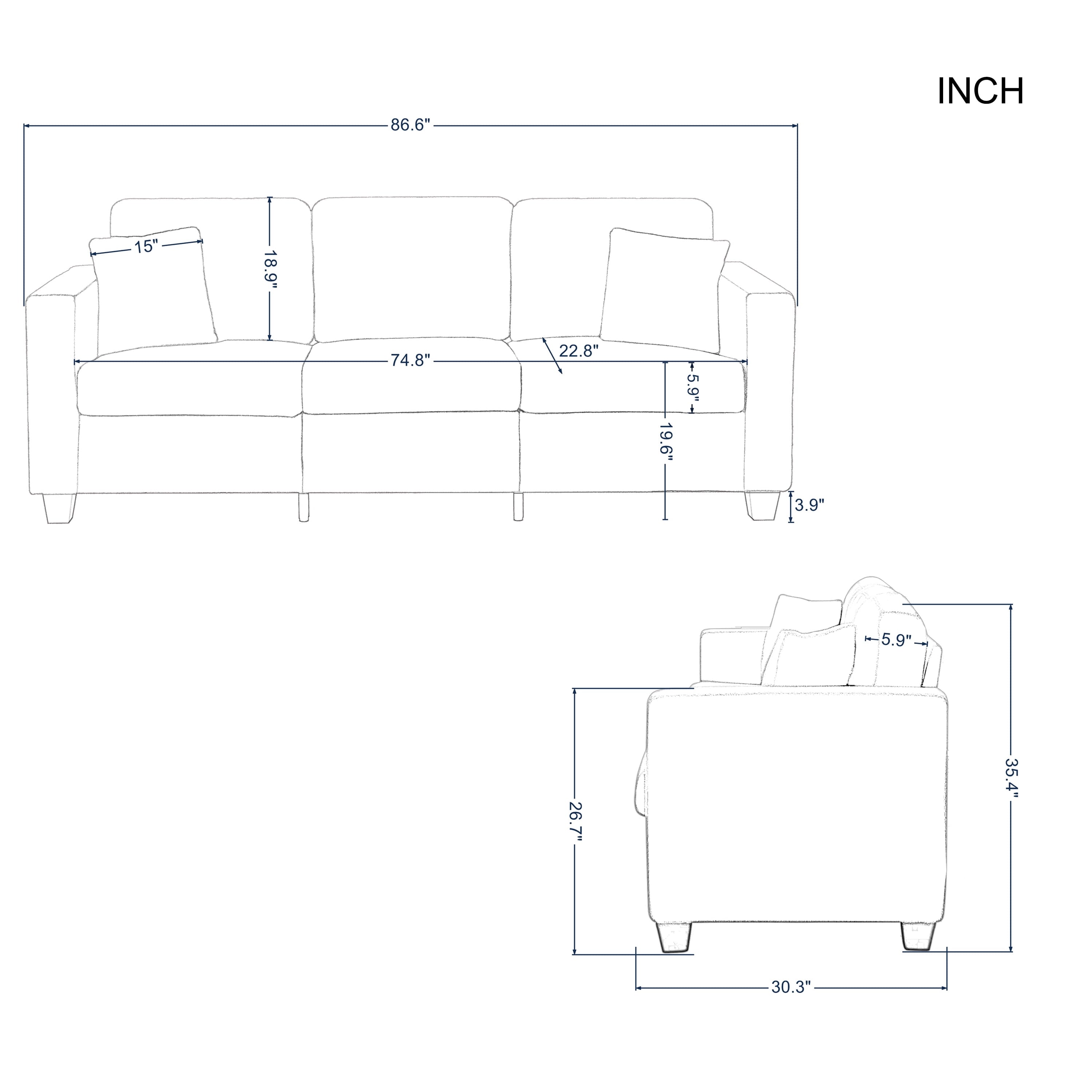 Gewnee 86.6 Modern Sofa Couch,Teddy Velvet 3 Seaters Comfy Couch with Deep Seat for Living Room,2 Pillows,Beige