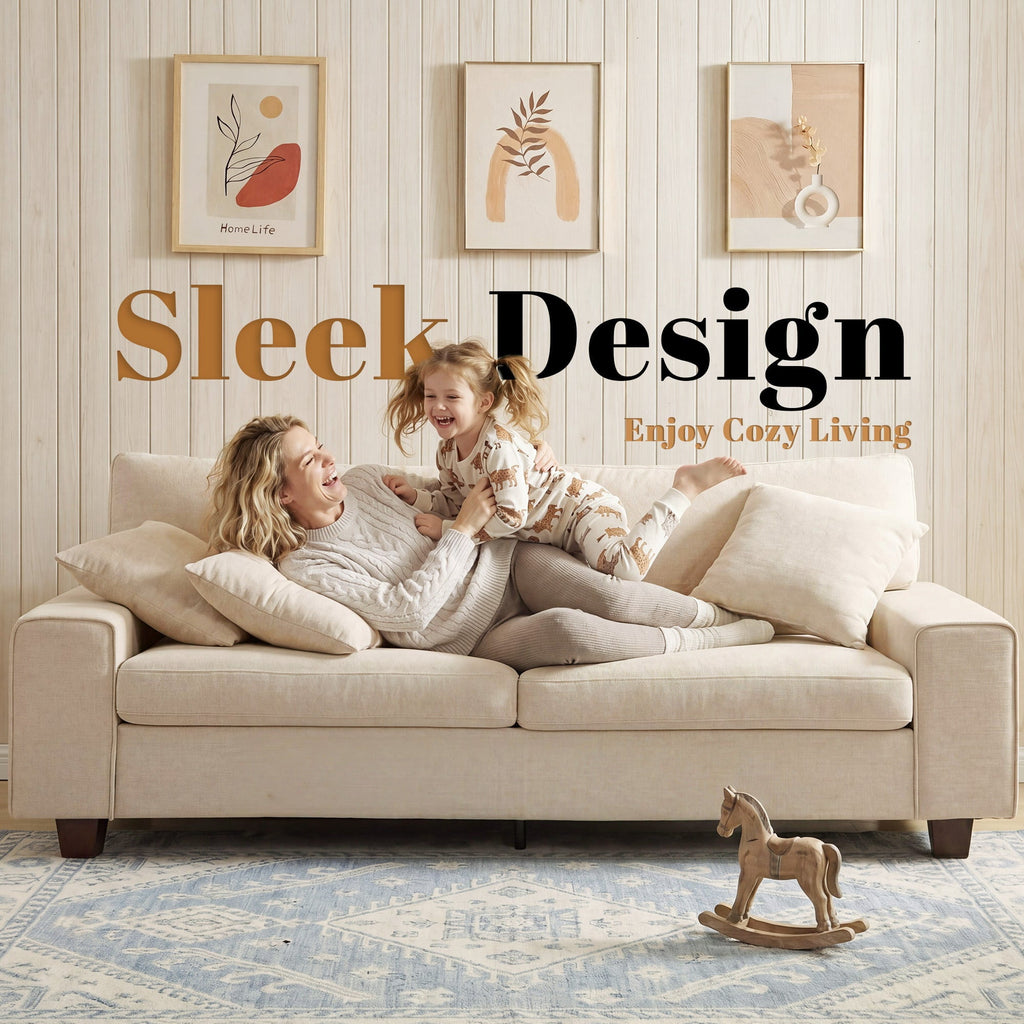 Poshby 71.25''W Loveseat 2 Seater Couch Sofa with Chenille Material, Modern for Living Room, Beige