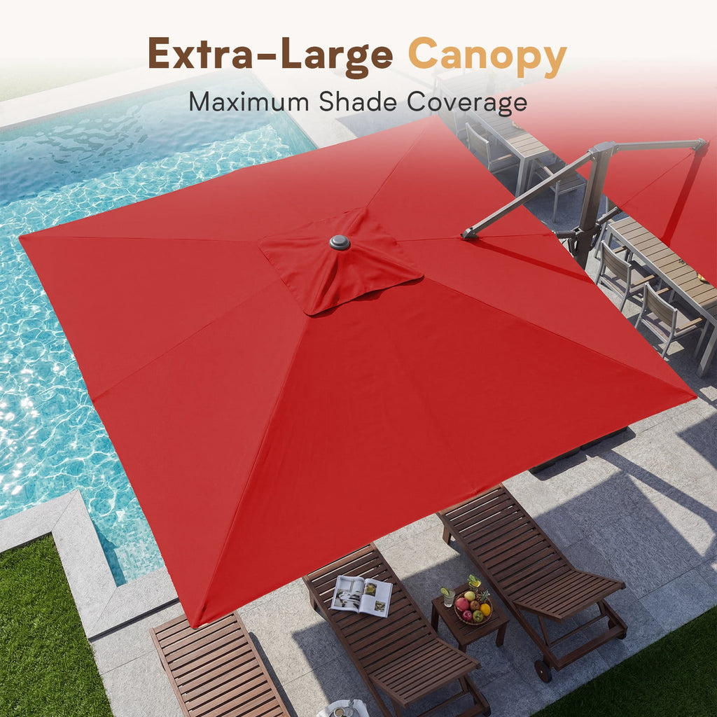 FUNDAZE 10x10ft Double Canopy Cantilever Umbrella, Patio Outdoor with Base & Cover, Waterproof UV Resistant for Garden Poolside Shade, Beige