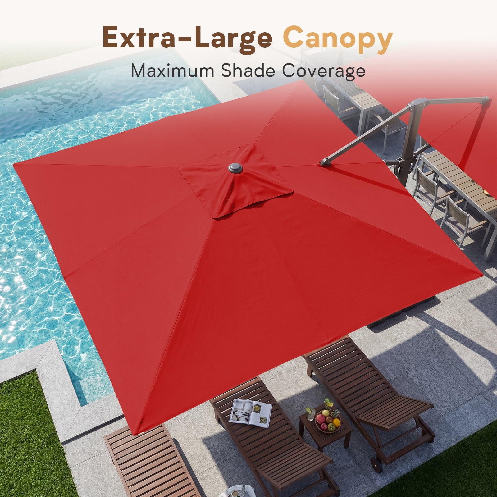 FUNDAZE 10x10ft Double Canopy Cantilever Umbrella, Patio Outdoor with Base & Cover, Waterproof UV Resistant for Garden Poolside Shade, Beige