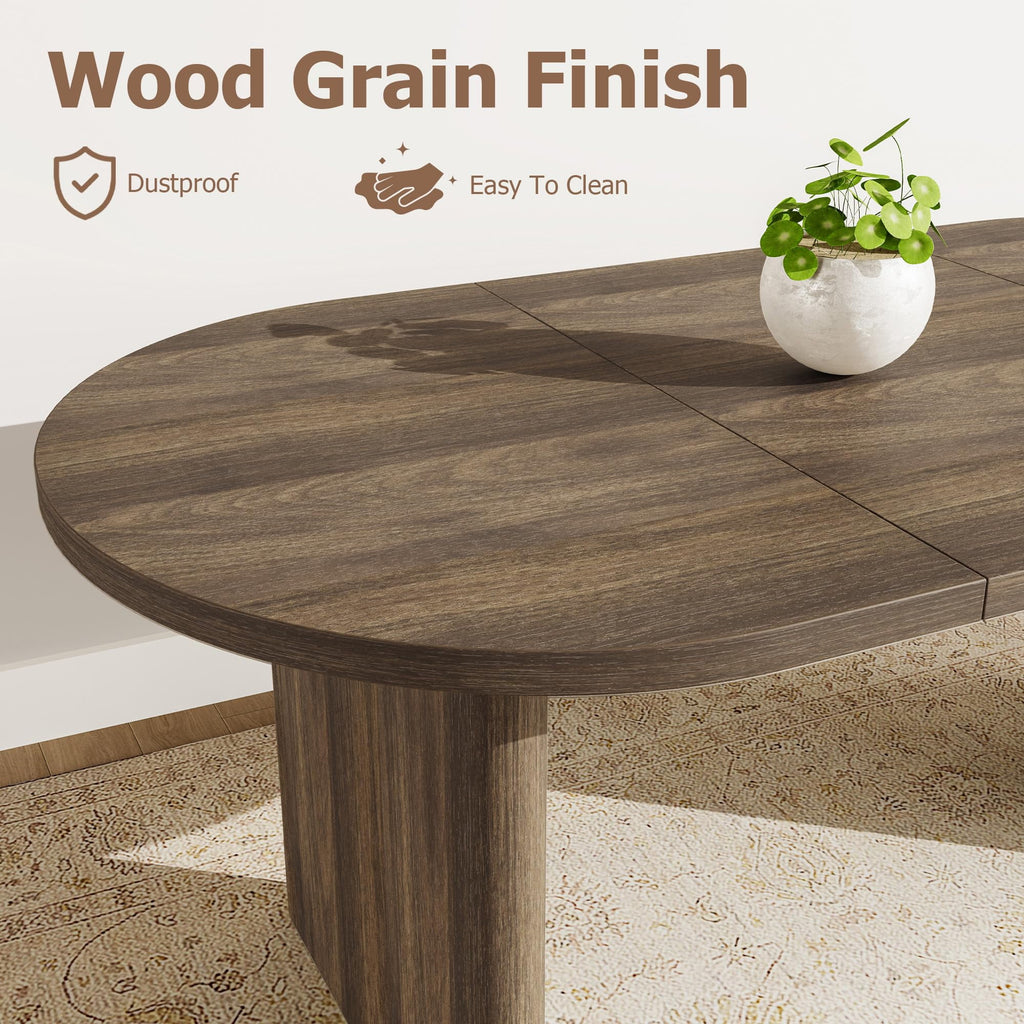 70.8 Inch Oval Farmhouse Dining Table for 6-8 People, Long Large Kitchen Table with Thick Sturdy Wooden Base-Natural
