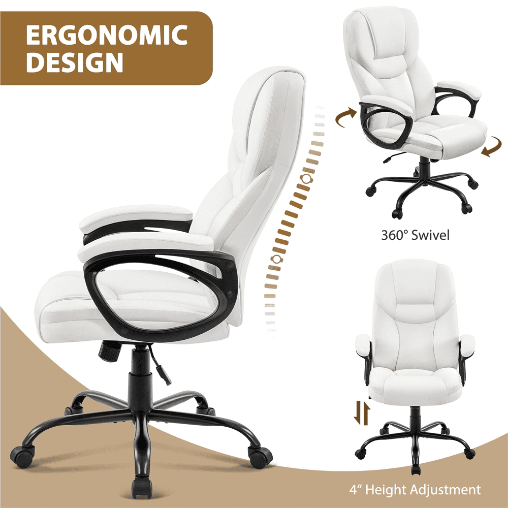 Alden Design Faux Leather Swivel Office Chair with Ergonomic High Back for Home Office, Black
