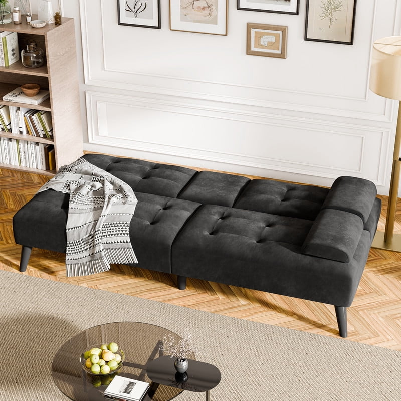 Walsunny Convertible Futon Sofa Bed, Foldable Futon Sleeper Sofa Bed with 2 Cup Holders, Folding Loveseat Recliner with 3-Angle Adjustment Modern Couch for Living Room, Small Space, Pink