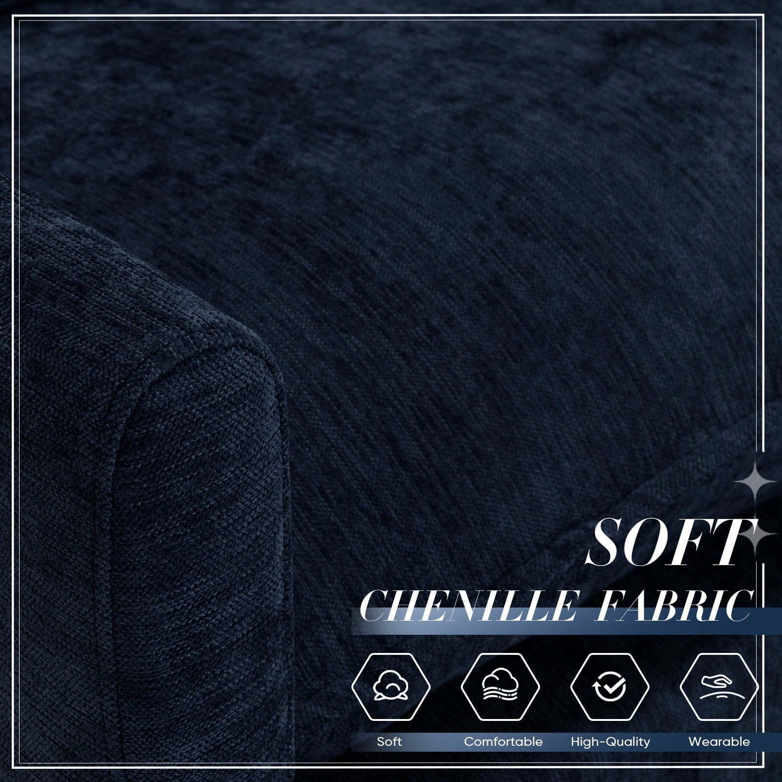 Muumblus Sectional Sofa Cloud Couch with Reversible Ottoman, L-Shaped Chenille Sofa for Living Rooms, Beige