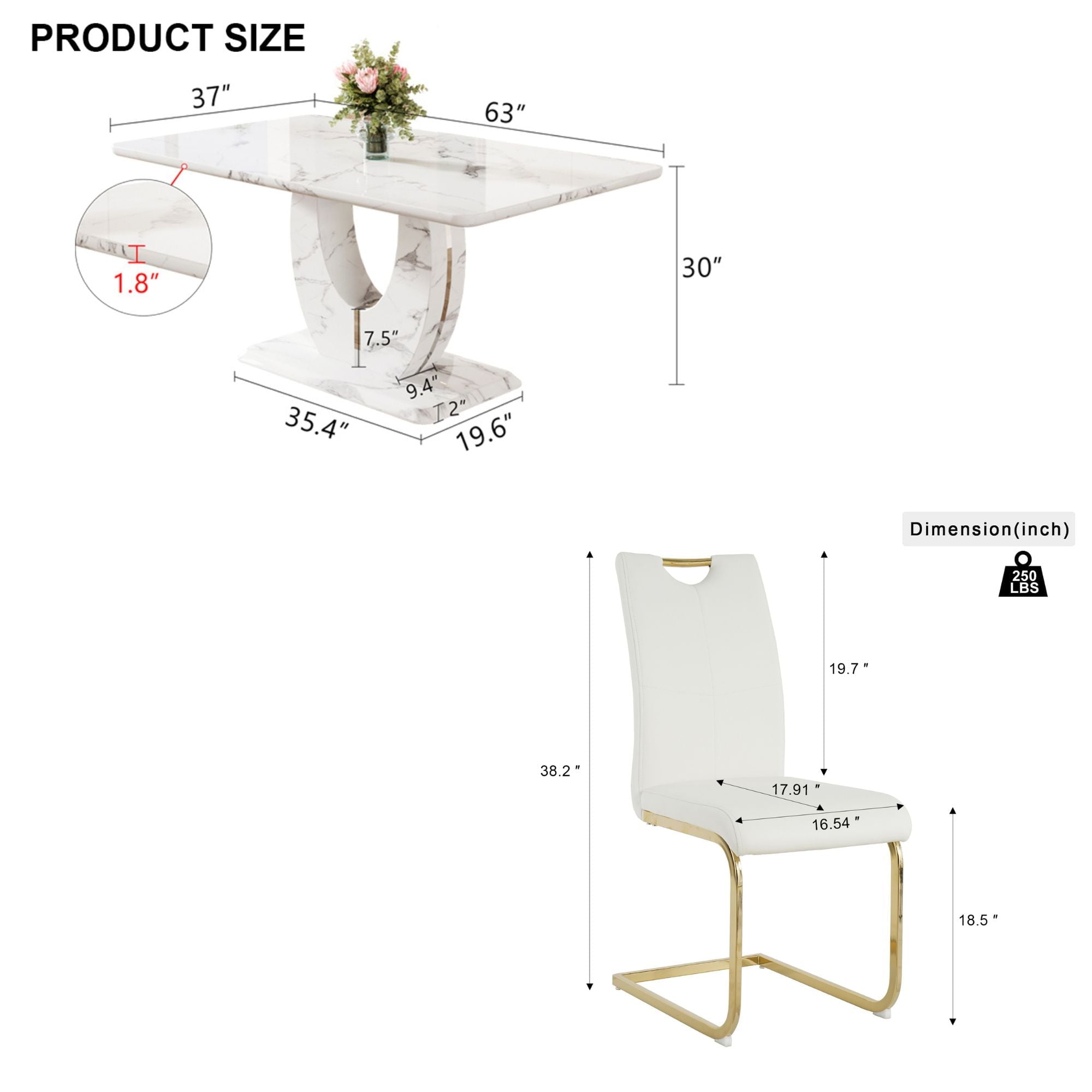 63 Modern White Rectangle Faux Marble Dining Table Room Sets for 4,Dining Table with 4 Velvet Dining Chairs,White Table and 4 Gray Chairs with Silver Leg
