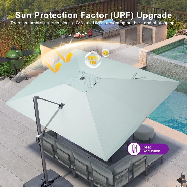 PURPLE LEAF 10' X 13' Rectangle Cantilever Umbrella with Base Outdoor Large Aluminum Patio Umbrella with 3-Year Fade Resistance Recycled Fabric and 360-degree Rotation for Deck Pool, Graphite Grey
