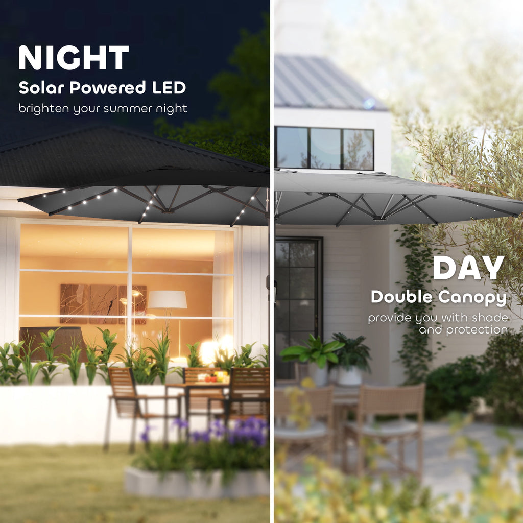 Outsunny Double-Sided Sun Umbrella, Outdoor Garden Parasol, Patio Sun Shade with LED Solar Light, Navy Blue