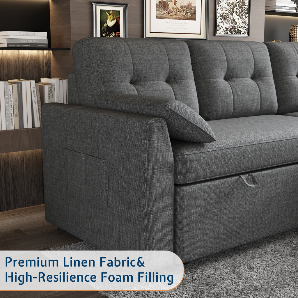 VANACC Sectional Sofa Bed with Storage and Soft Seat ,Reversible Pull Out Couch for Living Room,Gray