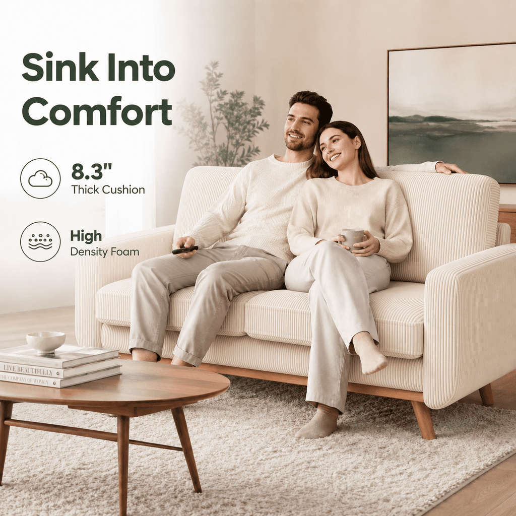 Neche 68 Corduroy Sofa for Living Room, 2 Seater Modern Couch for Small Space Office, Comfy Loveseat in a Box, Green