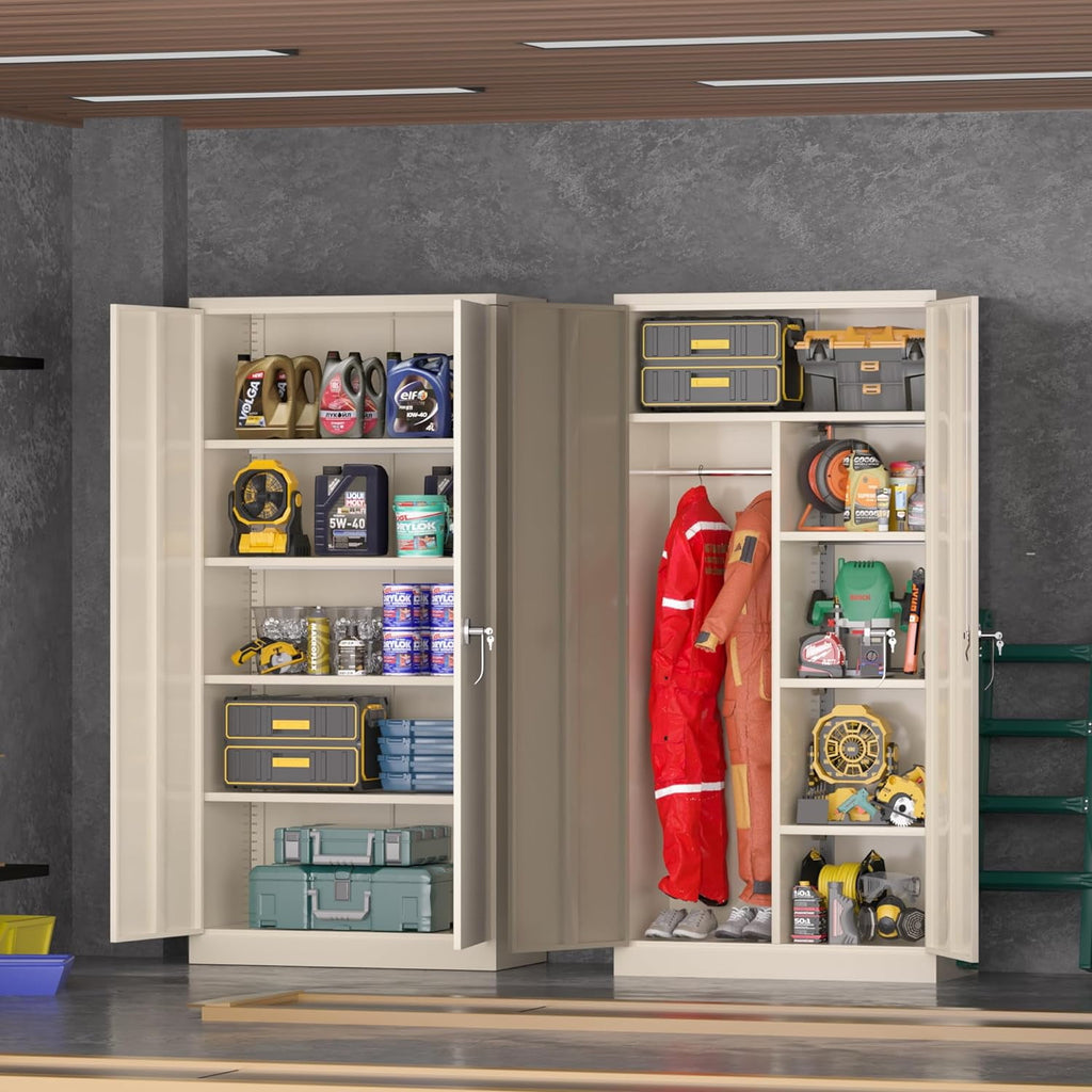 SUNCROWN Garage Storage Cabinets with Doors and Shelves, 72 Steel Tool Locking Cabinet, Metal Storage Cabinet for Home Office, Warehouse, School (White)