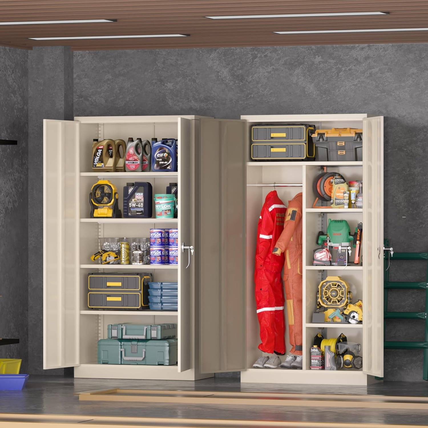 SUNCROWN Garage Storage Cabinets with Doors and Shelves, 72 Steel Tool Locking Cabinet, Metal Storage Cabinet for Home Office, Warehouse, School (White)