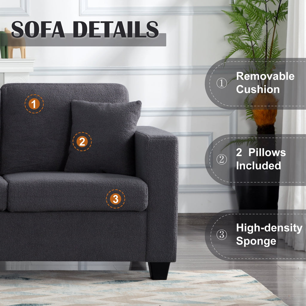 Gewnee 86.6 Modern Sofa Couch,Teddy Velvet 3 Seaters Comfy Couch with Deep Seat for Living Room,2 Pillows,Beige