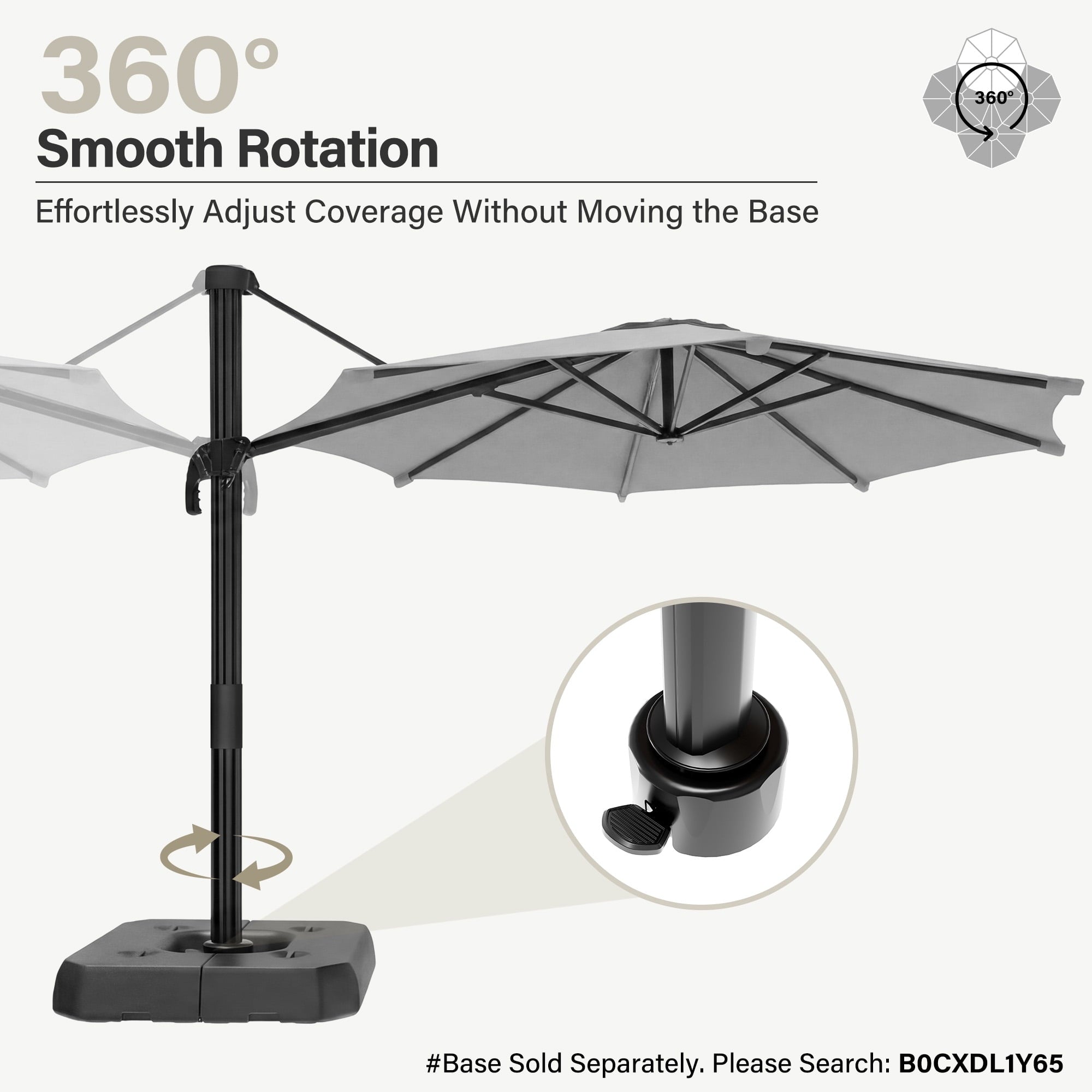LAUSAINT HOME 10 Feet Patio Umbrella, Outdoor Large Cantilever Round Windproof Patio Offset Umbrella with 360° Rotation for Backyard, Gray