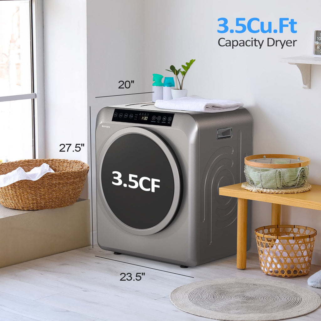 VINGLI 13.2LB Portable Clothes Dryer, 3.5 Cu.Ft Front Load Laundry Electric Tumble Dryer with LCD Touch Screen, UV Disinfection for Apartment, Home, Dorm-110V, Luxury Grey