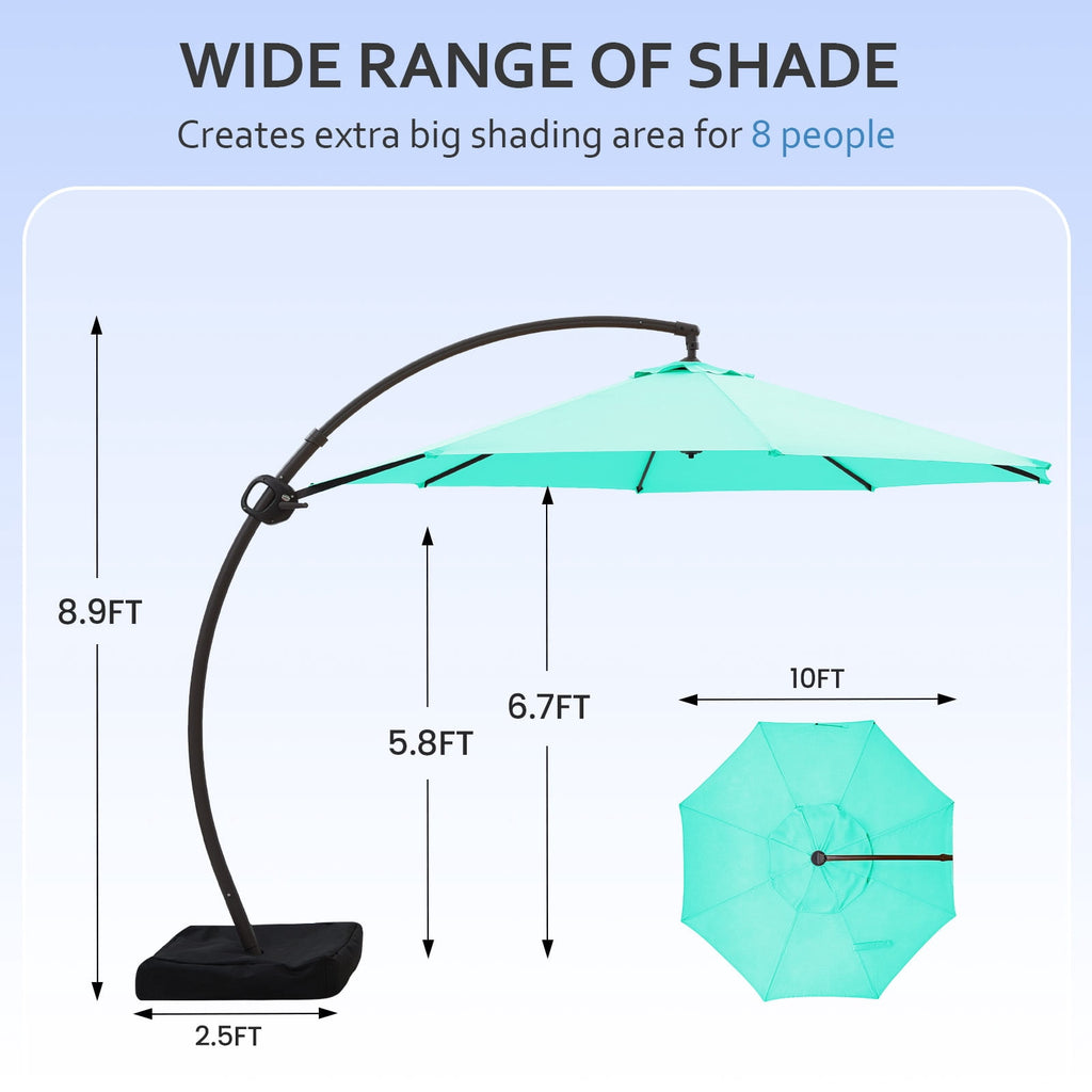 FUNDAZE 11ft Market Patio Umbrella with Base, Curved Cantilever Hanging Sun Shade with Crank & Tilt for Garden, Deck, Poolside,Beige