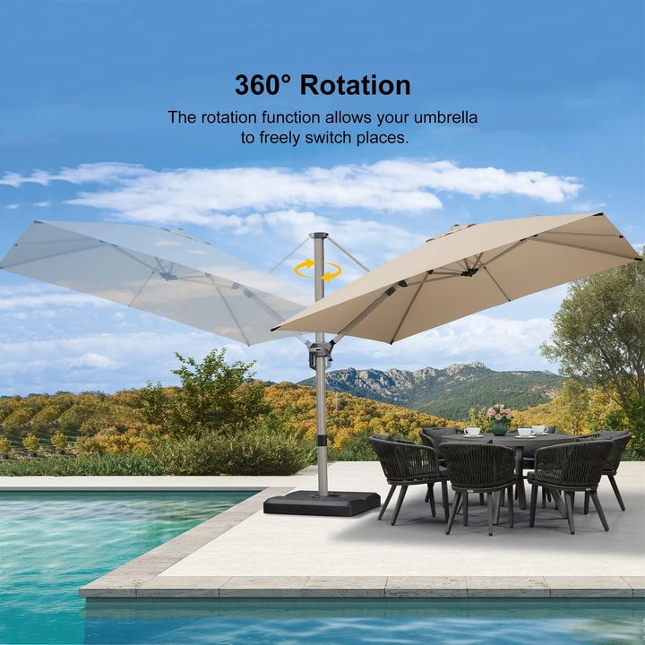 PURPLE LEAF Patio Umbrella with Base Included, 10ft Outdoor Aluminum Cantilever Umbrella with 360° Rotation, Aluminum Large Offset Umbrella for Outdoor Garden Pool, Beige