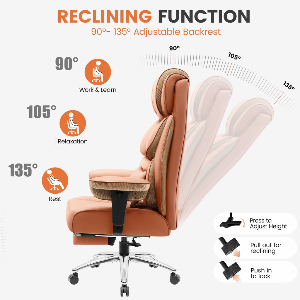 COOLHUT Big and Tall Office Chair 400LBS, Adjustable Headrest Ergonomic Computer Desk Chair, Executive Leather Chair with Adjustable Armrest, High Back Office Chair Havy Duty Design, Black
