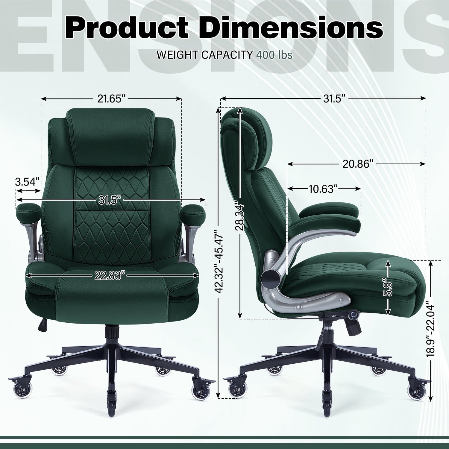 High Back Office Chair with Lockable Wheels, 400lbs Large Fabric Executive Desk Chair, Adjustable Lumbar Support Flip up Arms, Ergonomic Home Office Computer Chair with Storage Pocket, Black