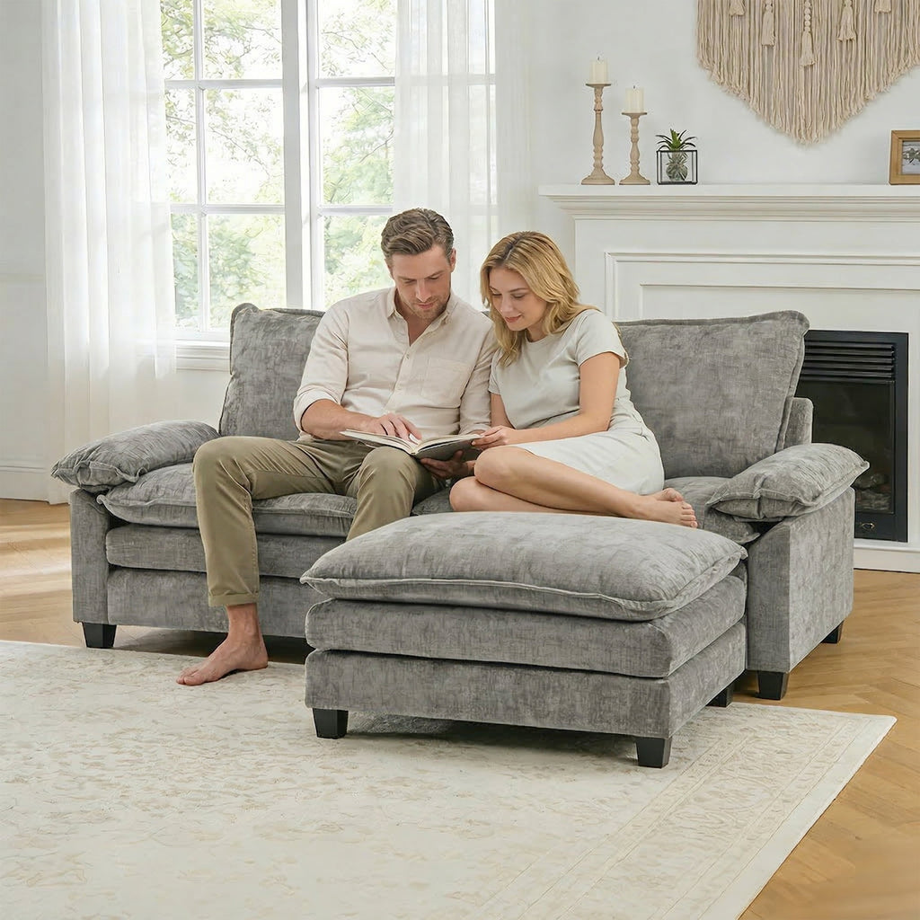 Ktaxon Sectional Sofa L Shaped Couch with Chaise Living Room Sleeper Set, 2 Seats with Chenille and Double Layer Cushions 86 W Beige