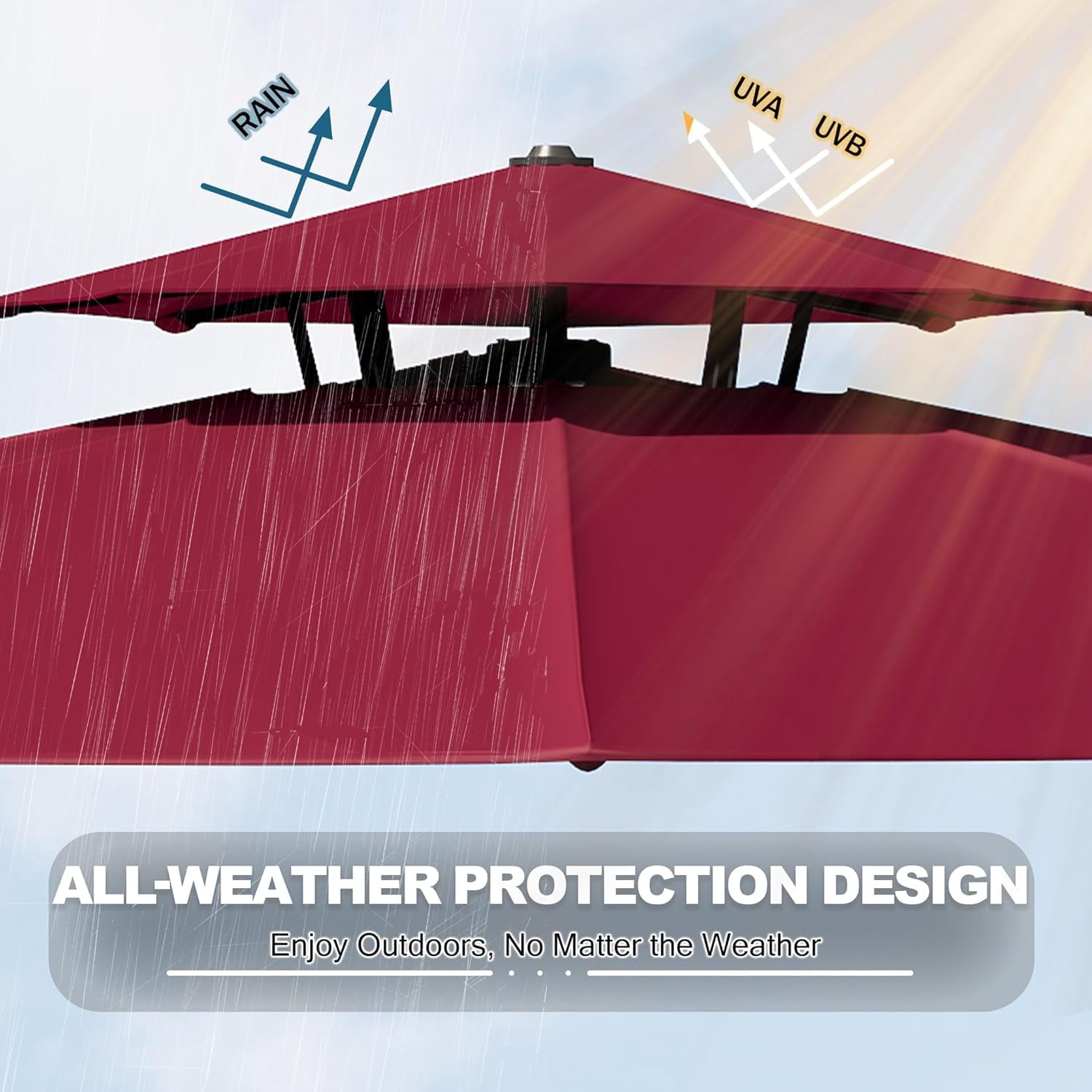 SOLLED 10x10 FT Outdoor Umbrella with Base, Cantilever Patio Umbrella 360° Rotation Adjustable Height, Square Sun Shade for Pool Garden Backyard,Blue
