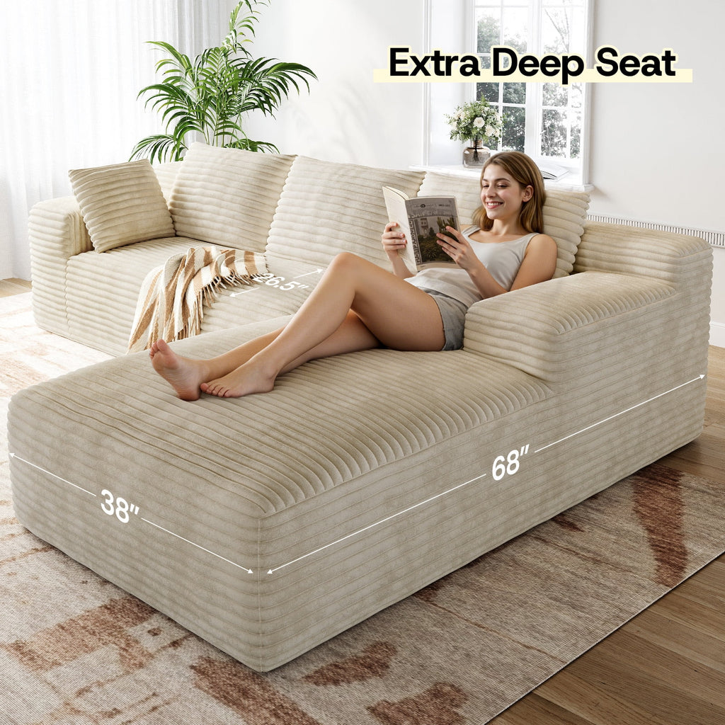 Patbrela 106 Sectional Couch for Living Room, L-Shaped Boneless Cloud Couch Corduroy Modern Sectional Sofa with Deep Seat and Thickened Cushion, No Assembly Required, Black