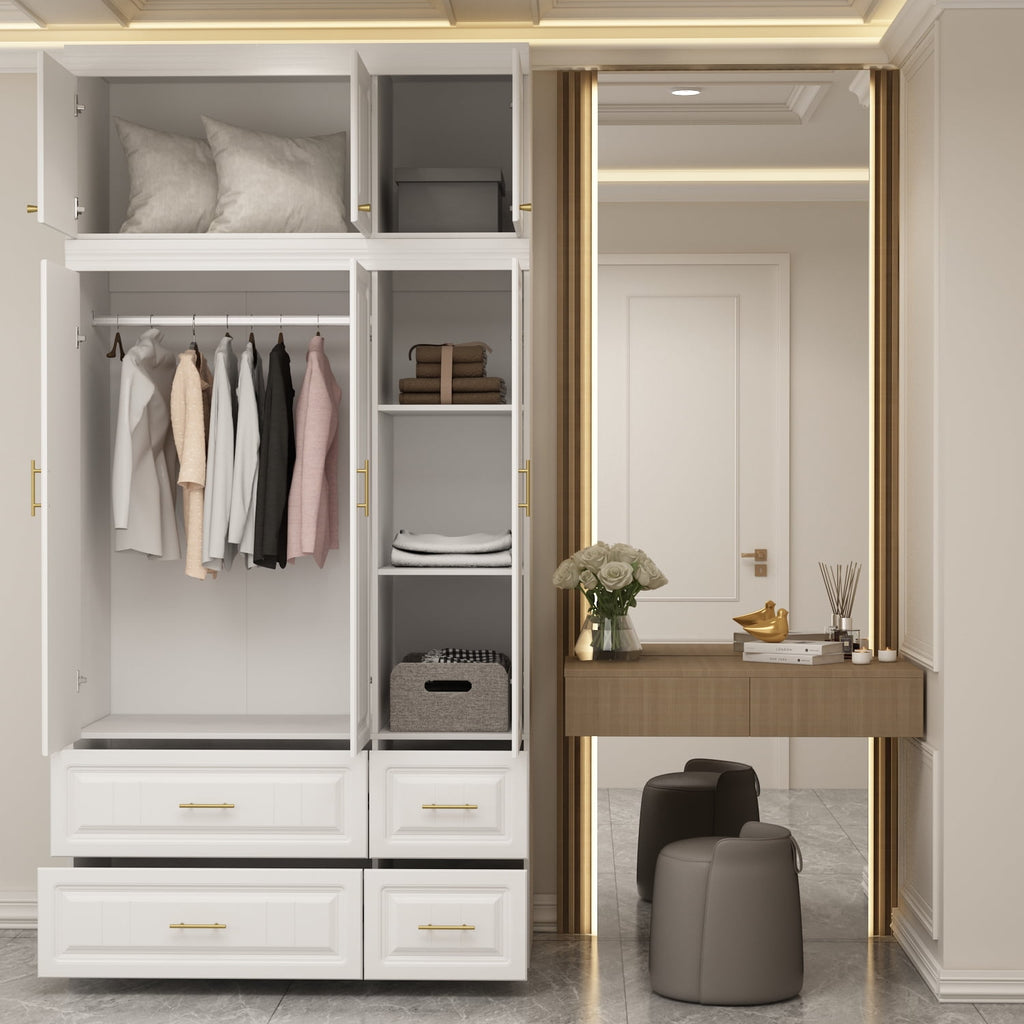 OxyLife 2 Door Wardrobe Armoire, White Closet Storage Organizer with Drawers and Shelves