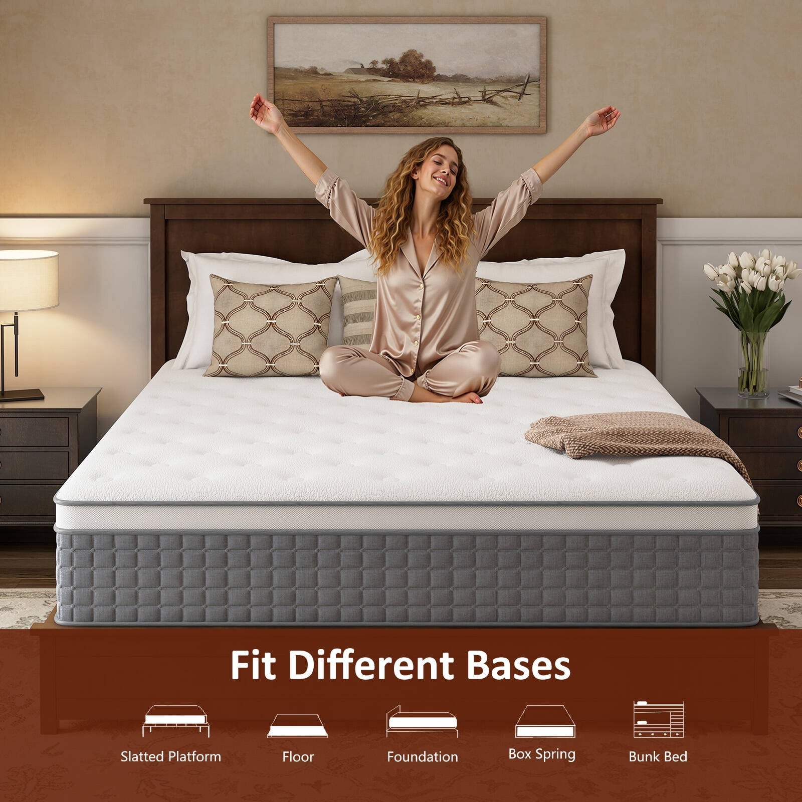 GREOO Queen Size Mattress in a Box 12 Hybrid Cooling Gel Memory Foam with Individually Pocket Coils Firm Pressure Relief CertiPUR-US