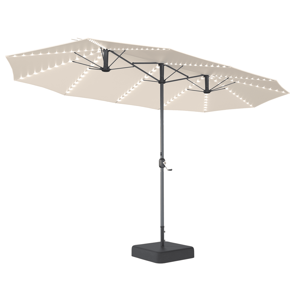 AECOJOY 10x10ft Outdoor Cantilever Patio Umbrella with Base, 360° Tilt & Rotate, Beige