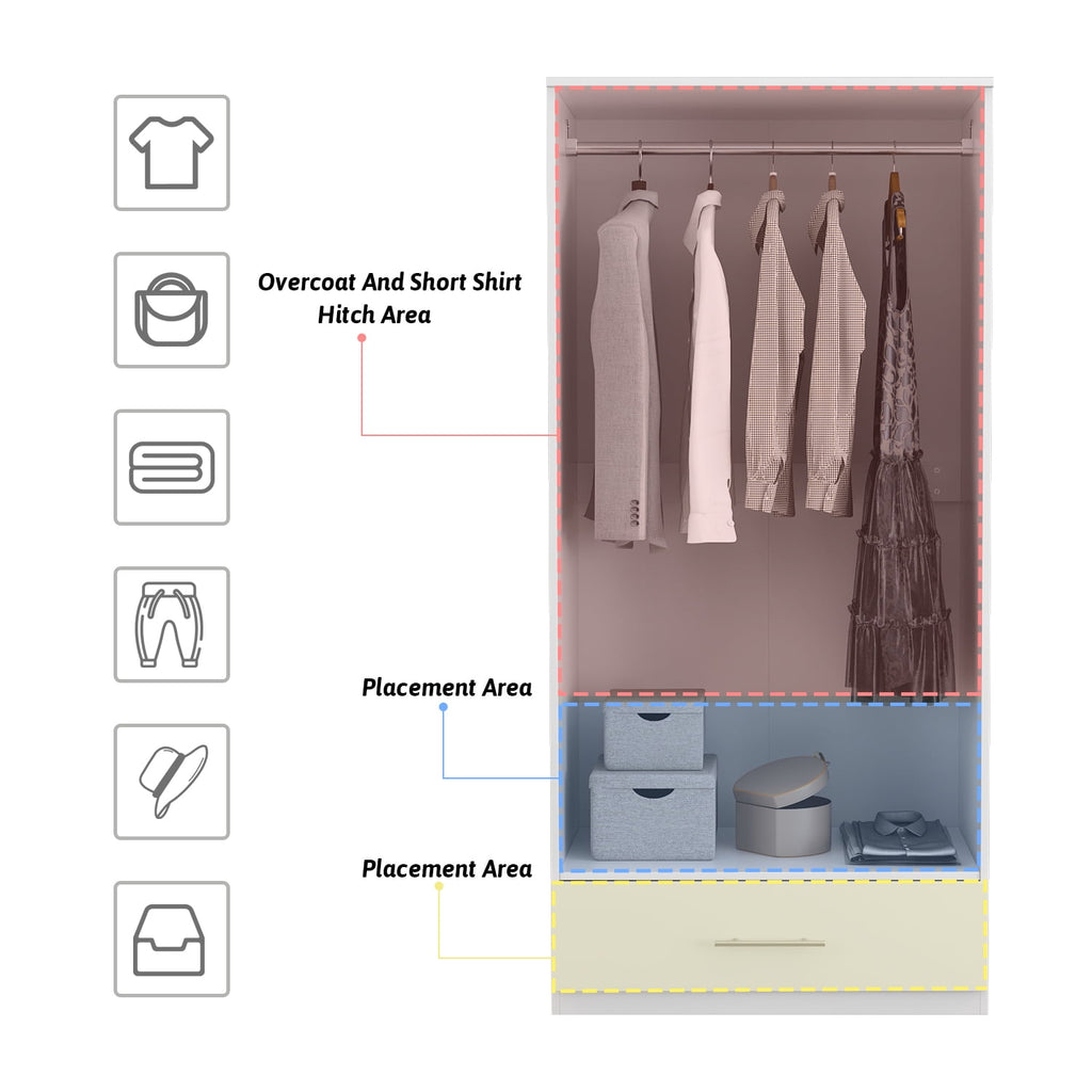 Wiawg 2 Door Wardrobe Armoire,Mirrored Closet Storage with Drawers and Shelves,White
