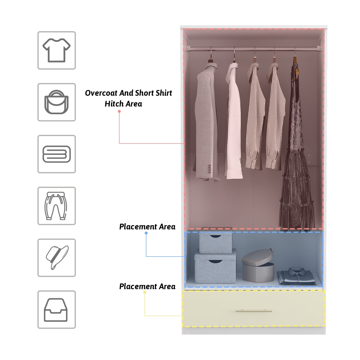 Wiawg 2 Door Wardrobe Armoire,Mirrored Closet Storage with Drawers and Shelves,White
