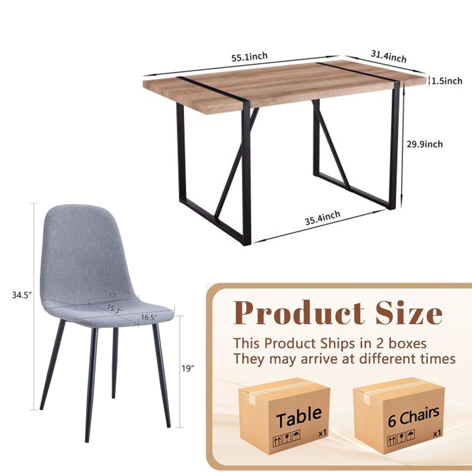 JUFU 55 Dining Table Set for 4, Modern Table and Chairs Set of 4, 5 Piece Dining Table Set Include Wooden Kitchen Table and 4 Faux Leather Chairs Ideal for Kitchen Dining Room Easy to Assemble