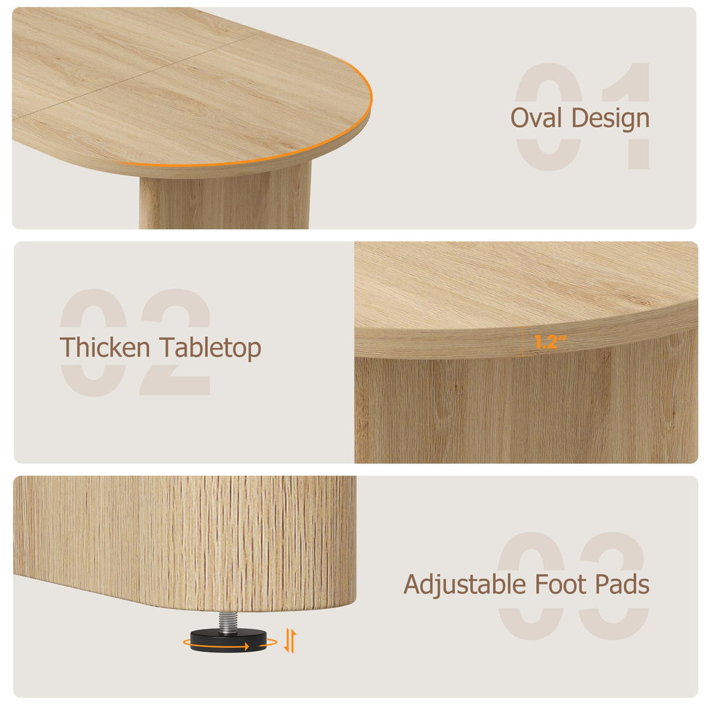 70.8 Inch Oval Farmhouse Dining Table for 6-8 People, Long Large Kitchen Table with Thick Sturdy Wooden Base-Natural