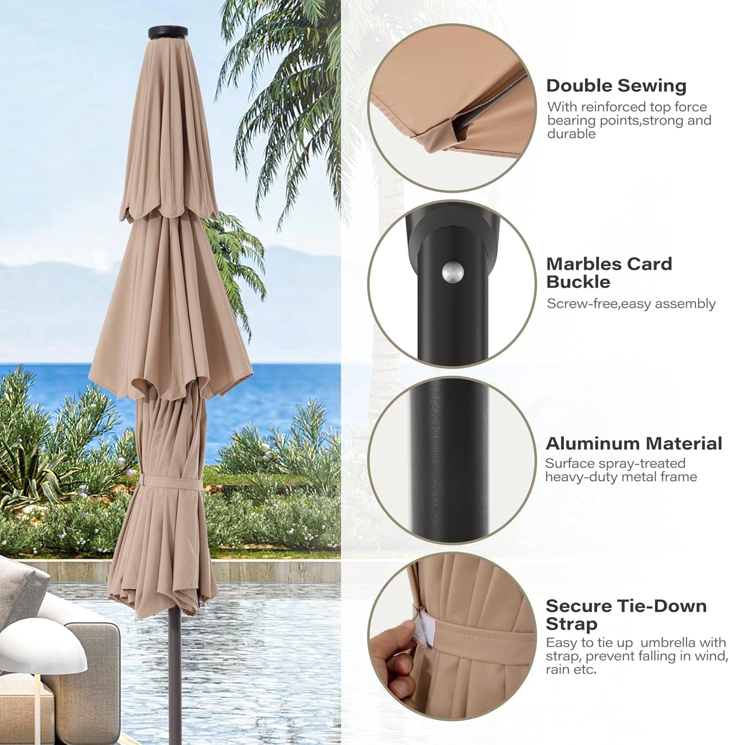 LAUSAINT HOME 10 Feet Patio Umbrella, Outdoor Large Cantilever Round Windproof Patio Offset Umbrella with 360° Rotation for Backyard, Gray