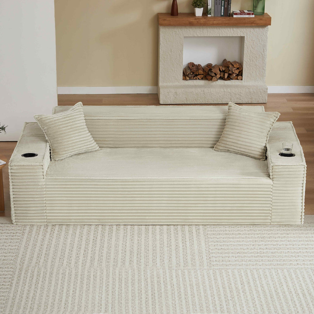 FFH 80.7 Corduroy Sofa, 3 Seater Boneless Cloud Couch for Small Living Rooms, Apartments and Offices, Black