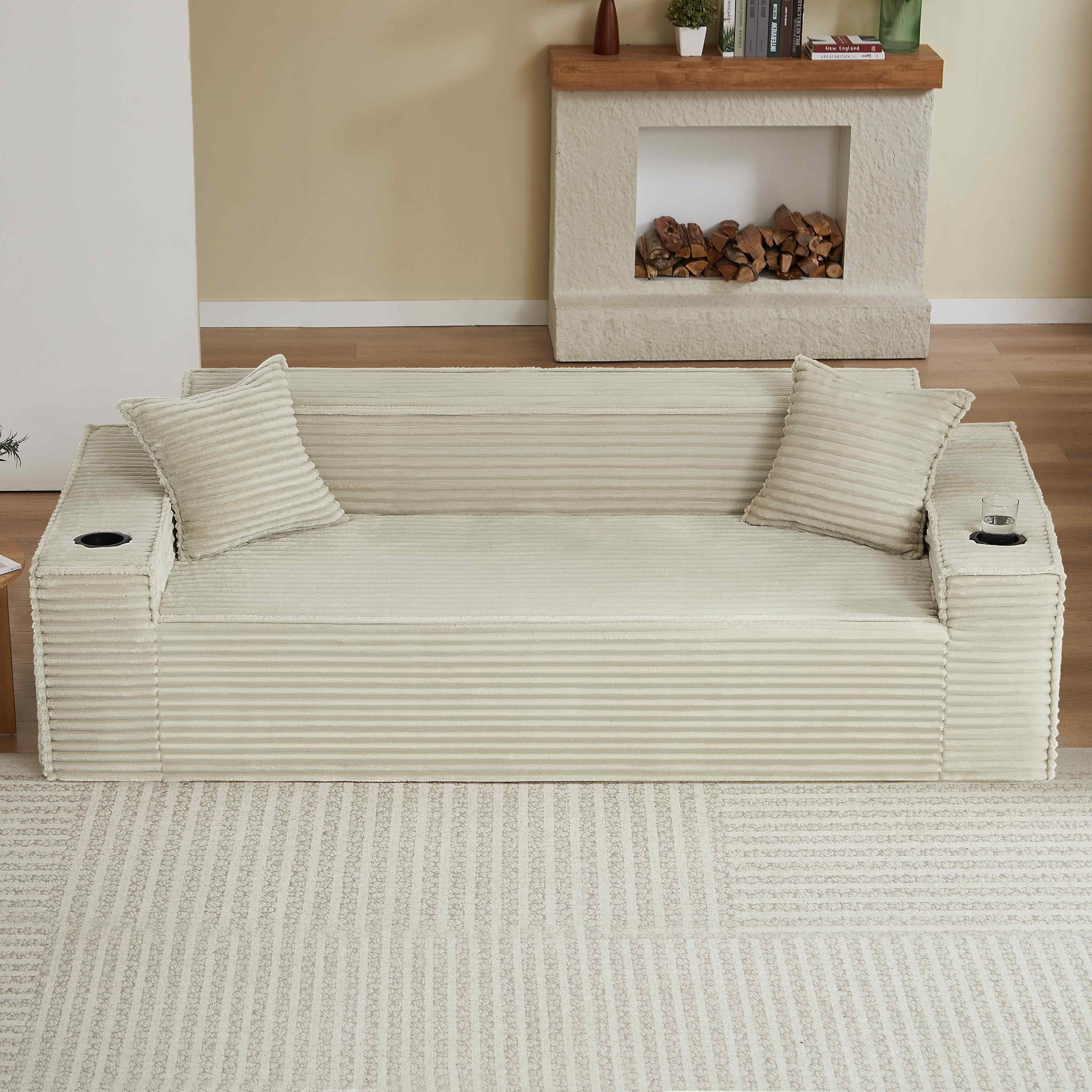 FFH 80.7 Corduroy Sofa, 3 Seater Boneless Cloud Couch for Small Living Rooms, Apartments and Offices, Black