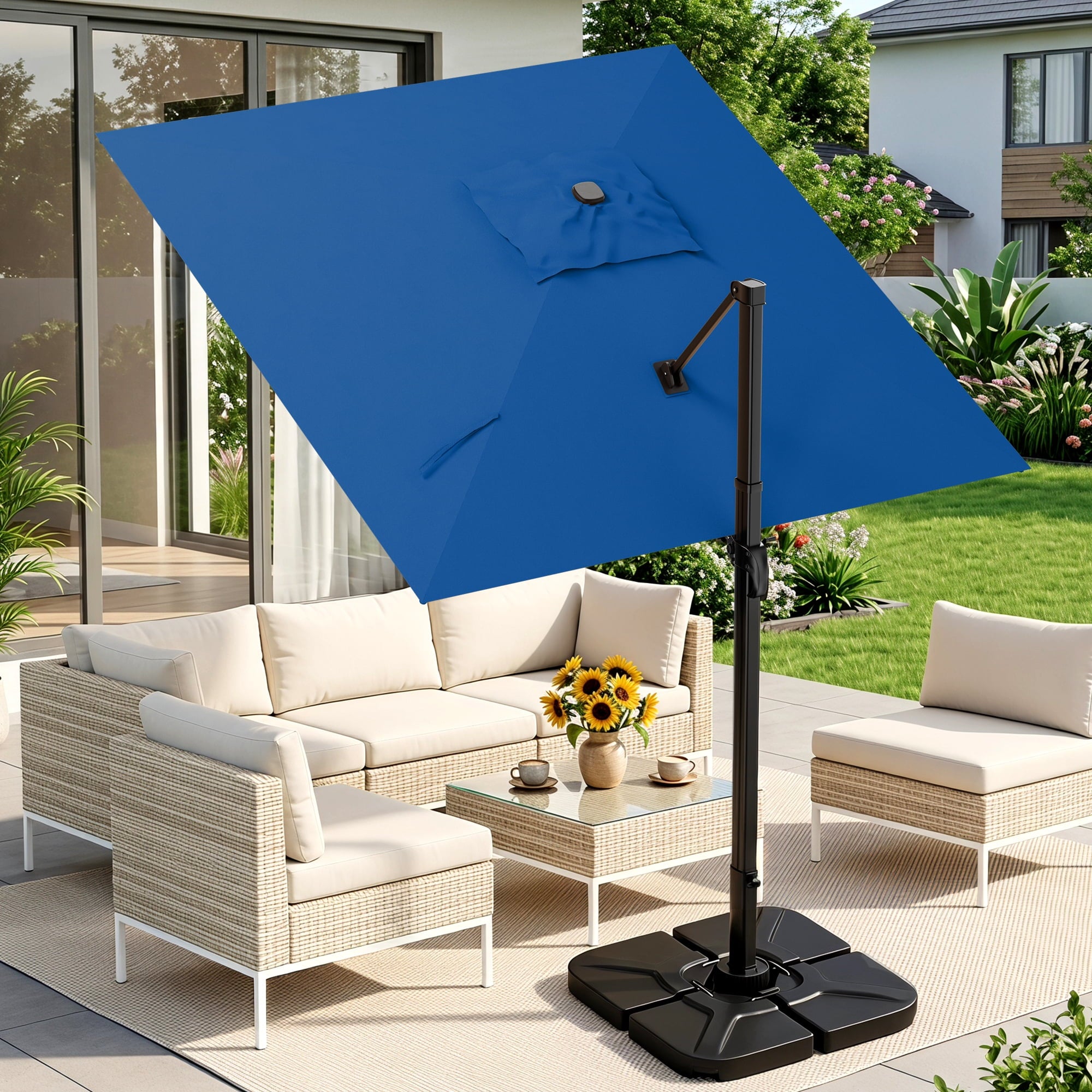 Easthome 10 × 10FT Square Cantilever Patio Umbrella, 360° Rotating Offset Umbrella with Crank, 8 ribs, Outdoor Hanging Roman Umbrella for Garden Deck Backyard, Red
