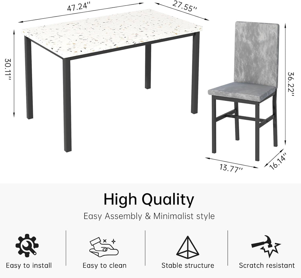 MIERES 5-Piece Dining Table Set for 4, Faux Marble Kitchen Table and 4 Chairs, Modern Dining Room Table with 4 Chairs, Dinner Table Set for Small Spaces, Brown