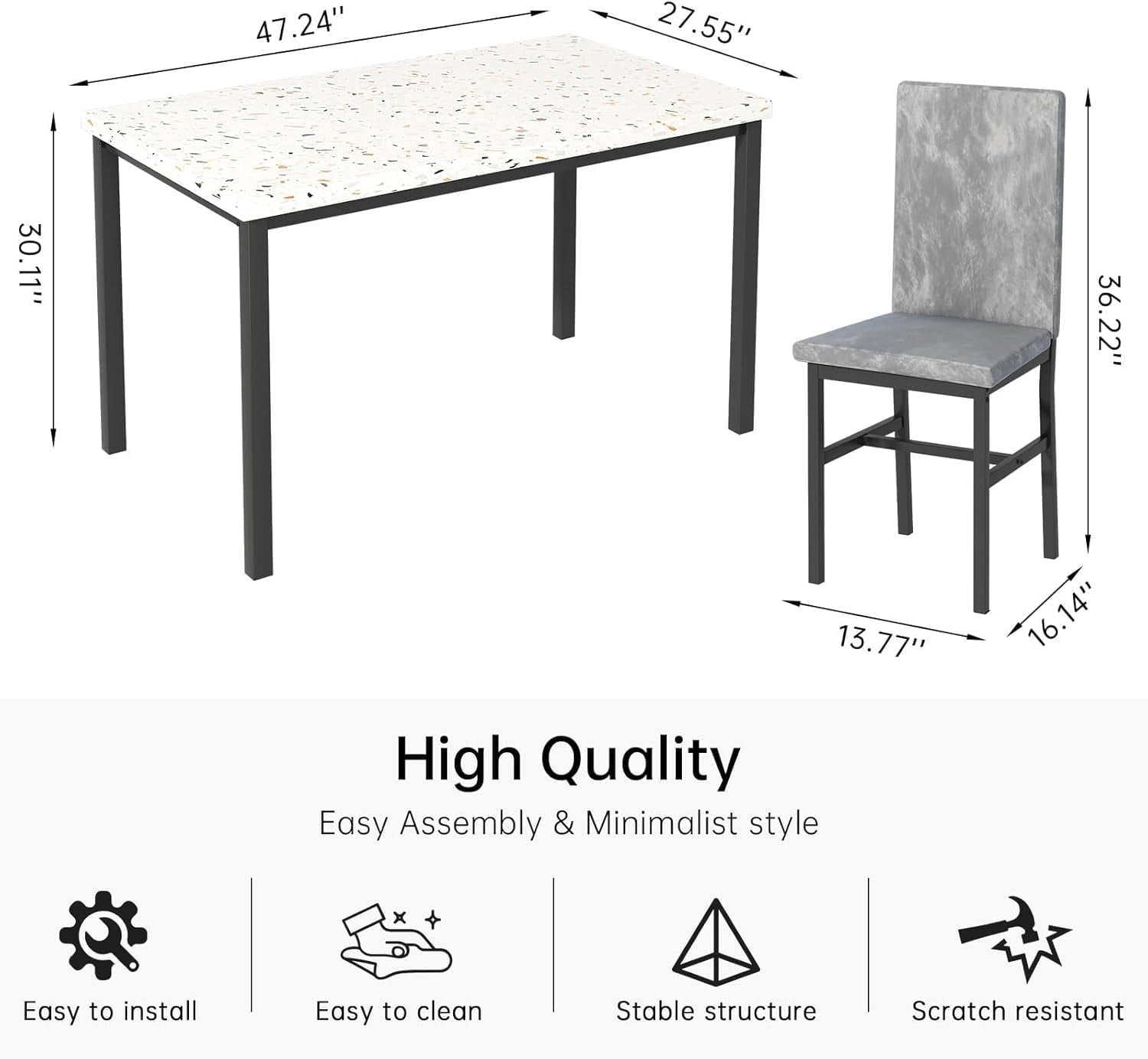 MIERES 5-Piece Dining Table Set for 4, Faux Marble Kitchen Table and 4 Chairs, Modern Dining Room Table with 4 Chairs, Dinner Table Set for Small Spaces, Brown