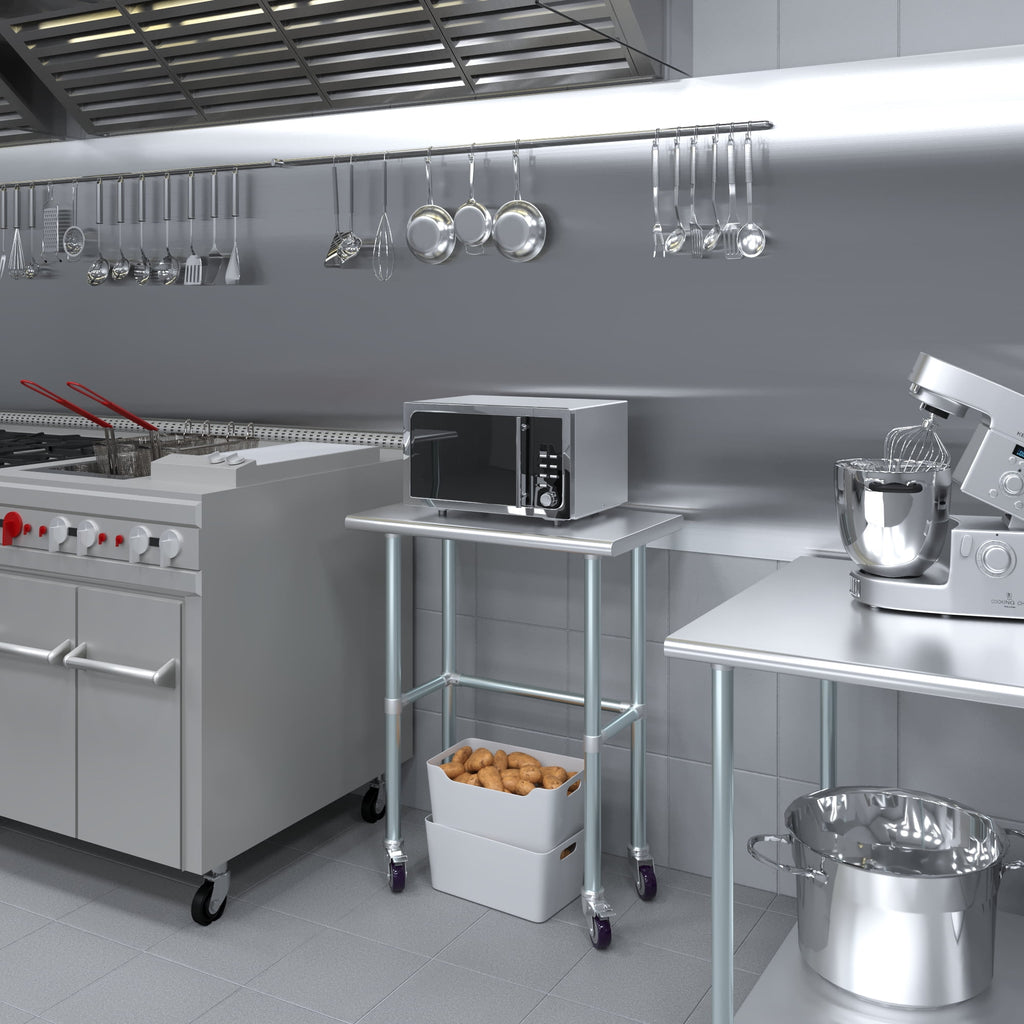 AmGood 36 Long x 30 Deep Stainless-Steel Work Table with Open Base and Wheels, Mobile Metal Table