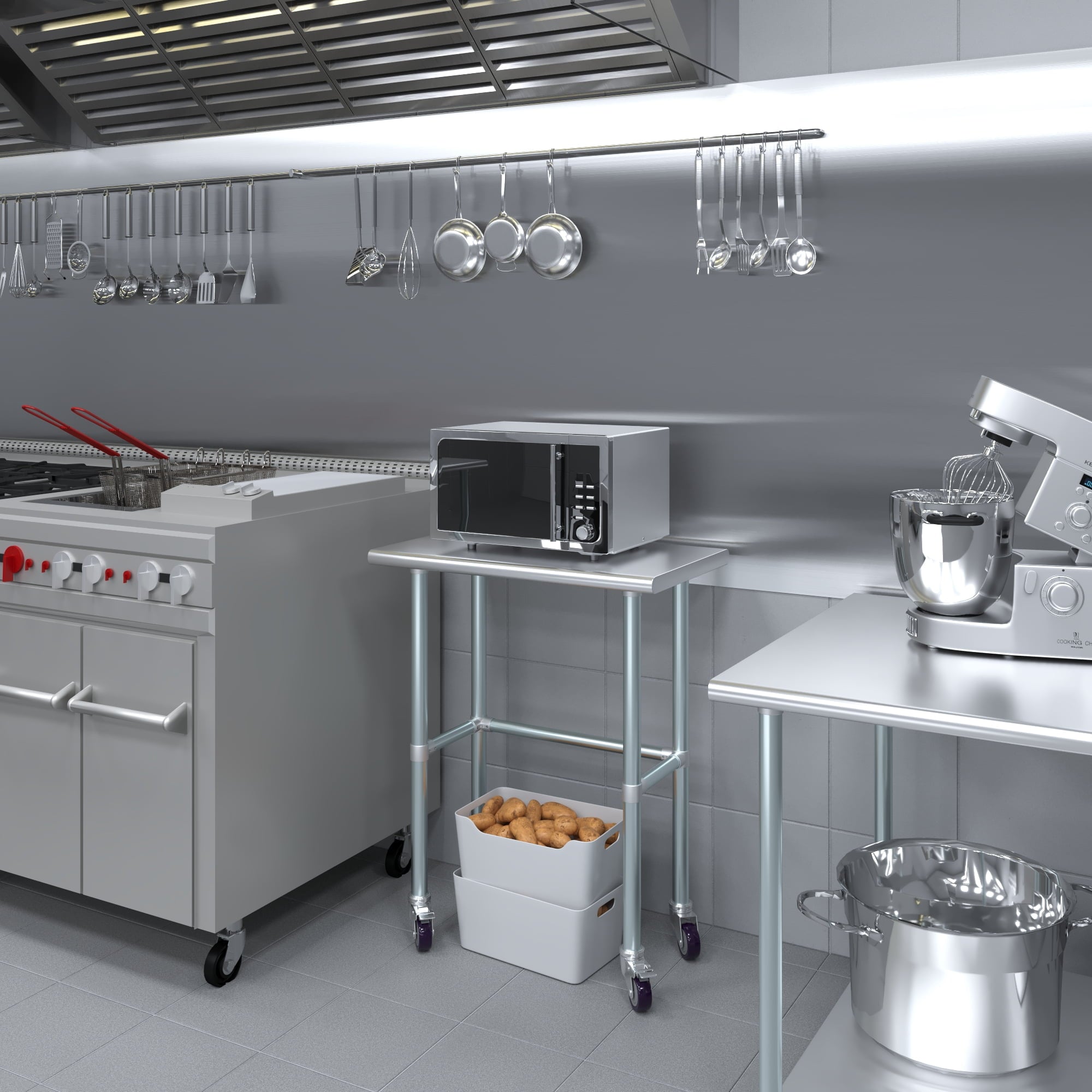 AmGood 36 Long x 30 Deep Stainless-Steel Work Table with Open Base and Wheels, Mobile Metal Table