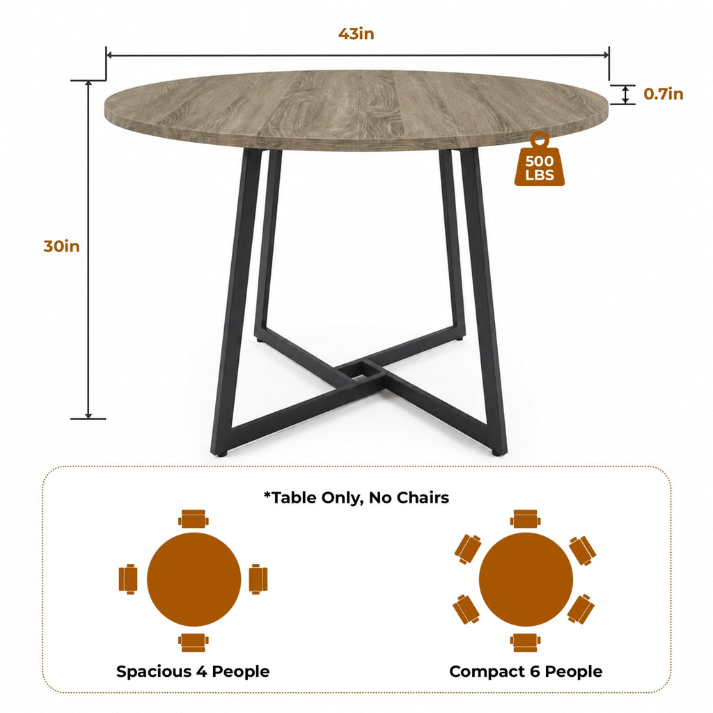 Gasee Dining Table, 43 Round Dining Table, Solid Wood Thickened Table Top Kitchen Dining Table,Dining Table for Dining Room, Home(Only Table),Rustic Brown