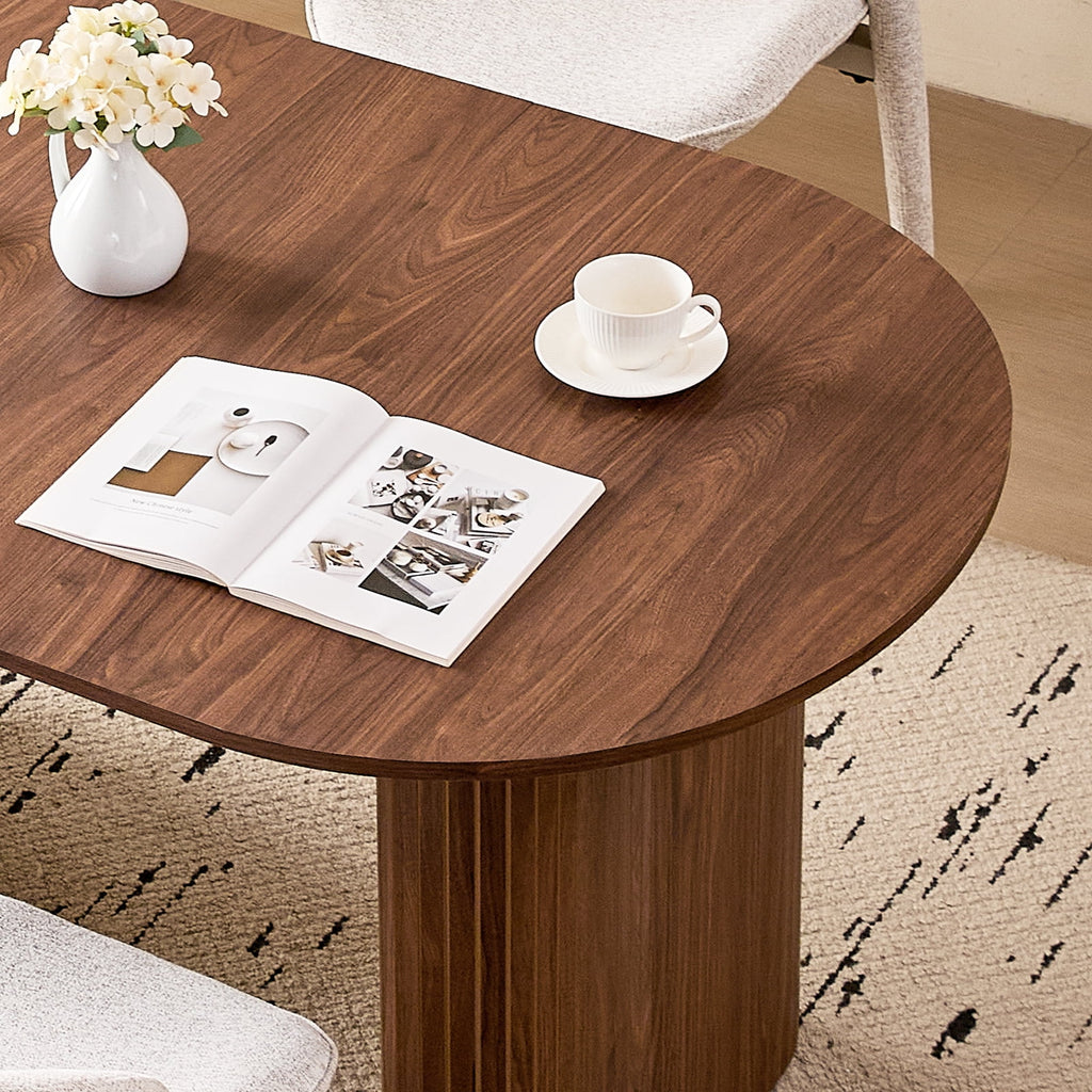 71 Natural Large Dining Table Set for 4 Modern Kitchen Table with Beige Boucle Upholstered Kitchen Chairs Set of 4