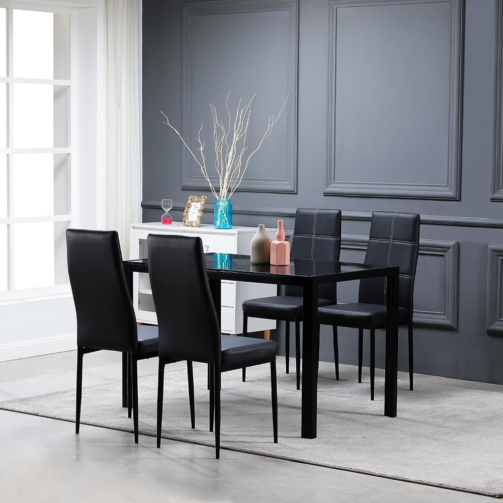 Ktaxon Solid Wood Dining Table Set for 6, Mid-Century Dining Room Table with 4 Padded Chairs & Bench, 47.3 Dining Room Set for 4~6 Family Use, Natural Wood