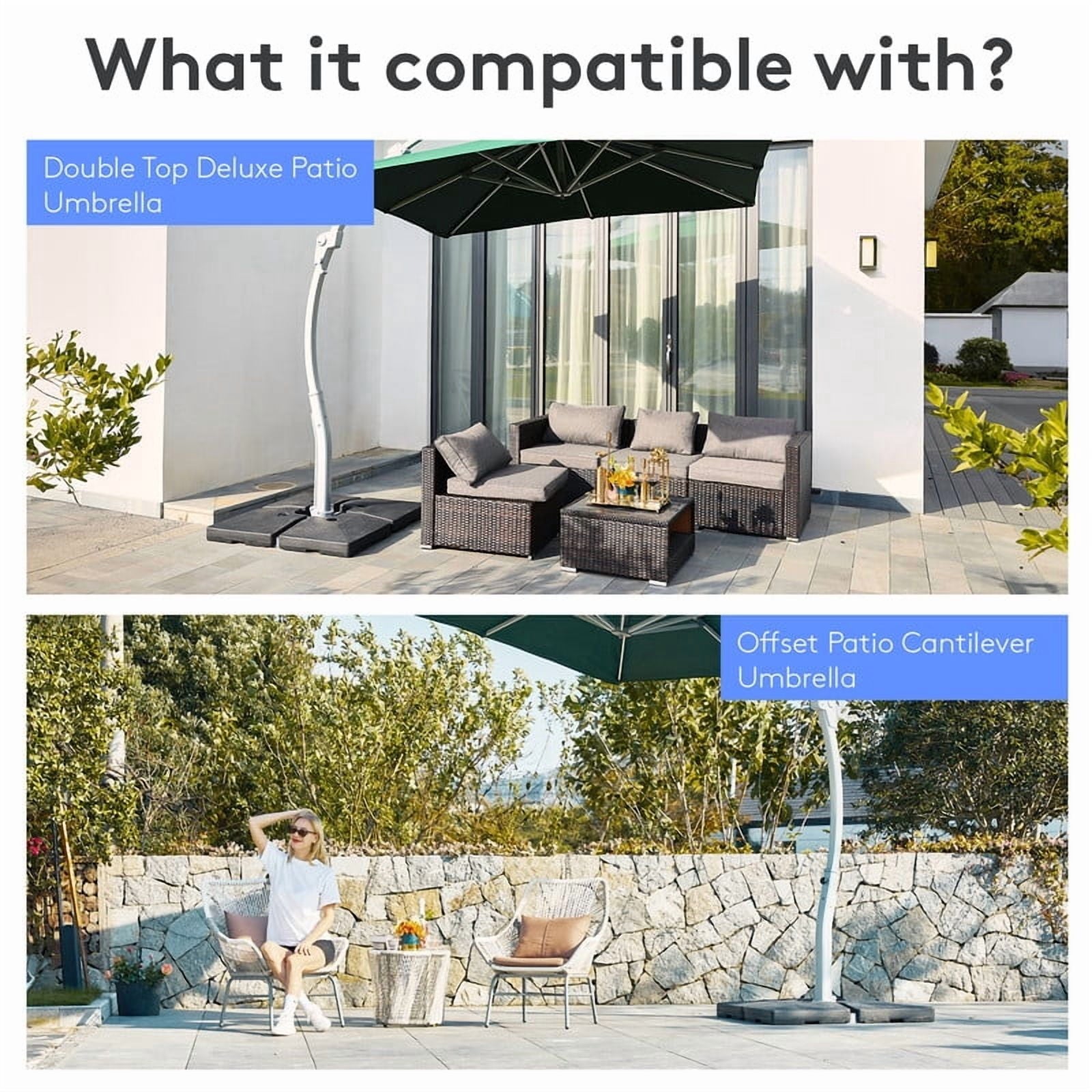 FUNDAZE 11ft Market Patio Umbrella with Base, Curved Cantilever Hanging Sun Shade with Crank & Tilt for Garden, Deck, Poolside,Beige
