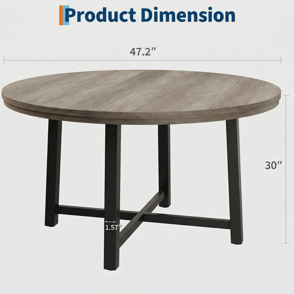 31.5 Round Dining Table for 4 People, Modern Wood Circle Kitchen Table with Sturdy Industrial Metal Frame, Small Space Saving Dining Room Table for Apartment & Breakfast Nook, (No Chairs), Walnut