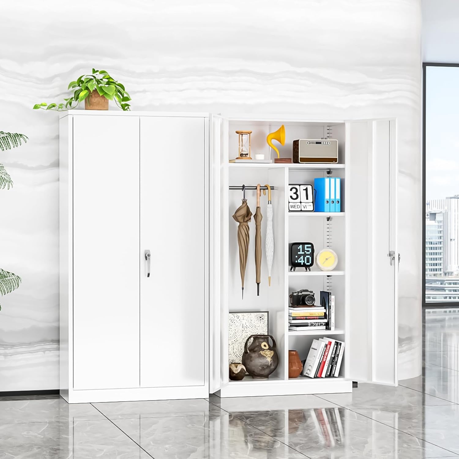 SUNCROWN Garage Storage Cabinets with Doors and Shelves, 72 Steel Tool Locking Cabinet, Metal Storage Cabinet for Home Office, Warehouse, School (White)