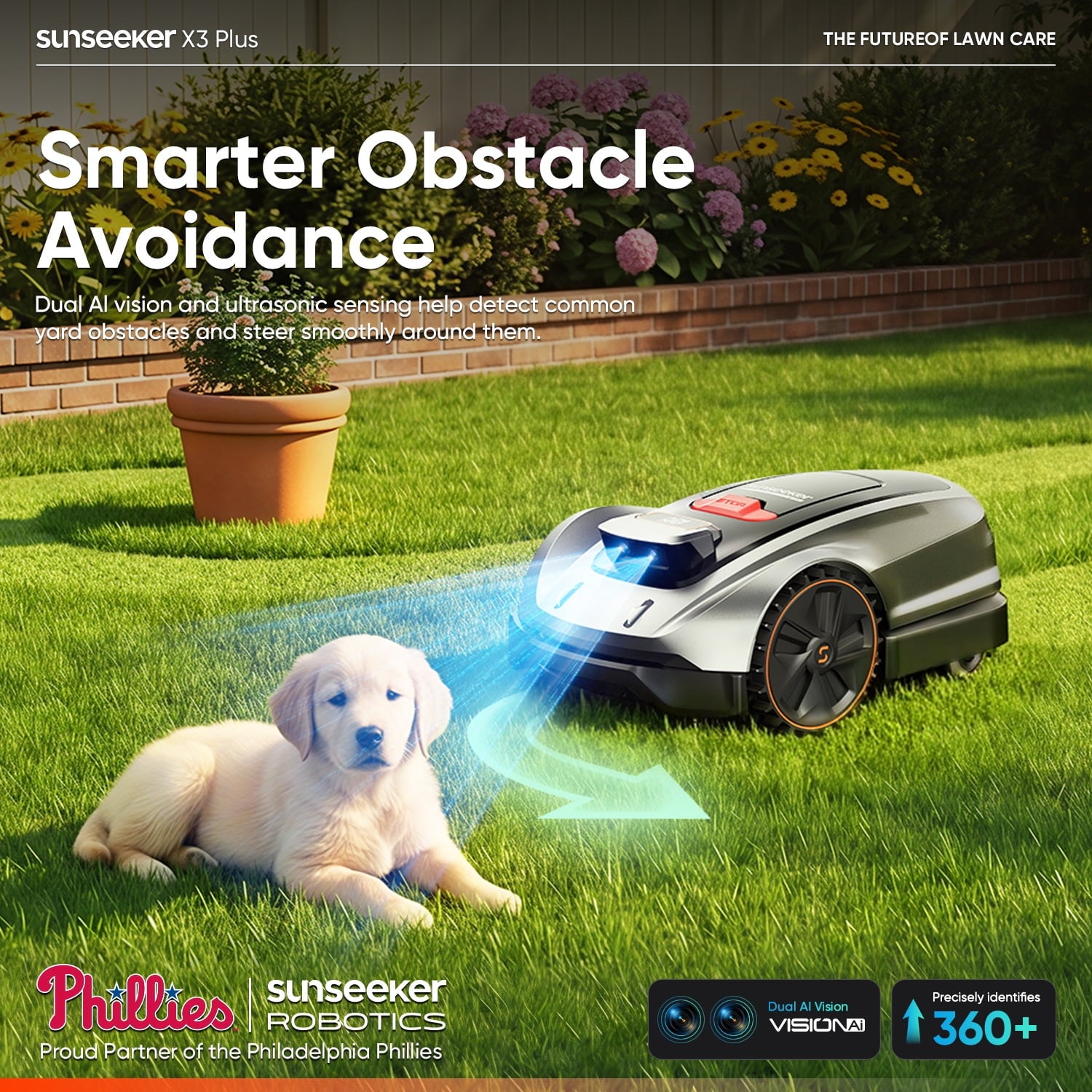 Sunseeker X3 Plus Robot Lawn Mower no Wire,0.3 Acre/13,000 Sq. Ft,Smart APP Control, AI & RTK Navigation, 6 Muti-Zone, Path Planning, for Small/Medium Yards
