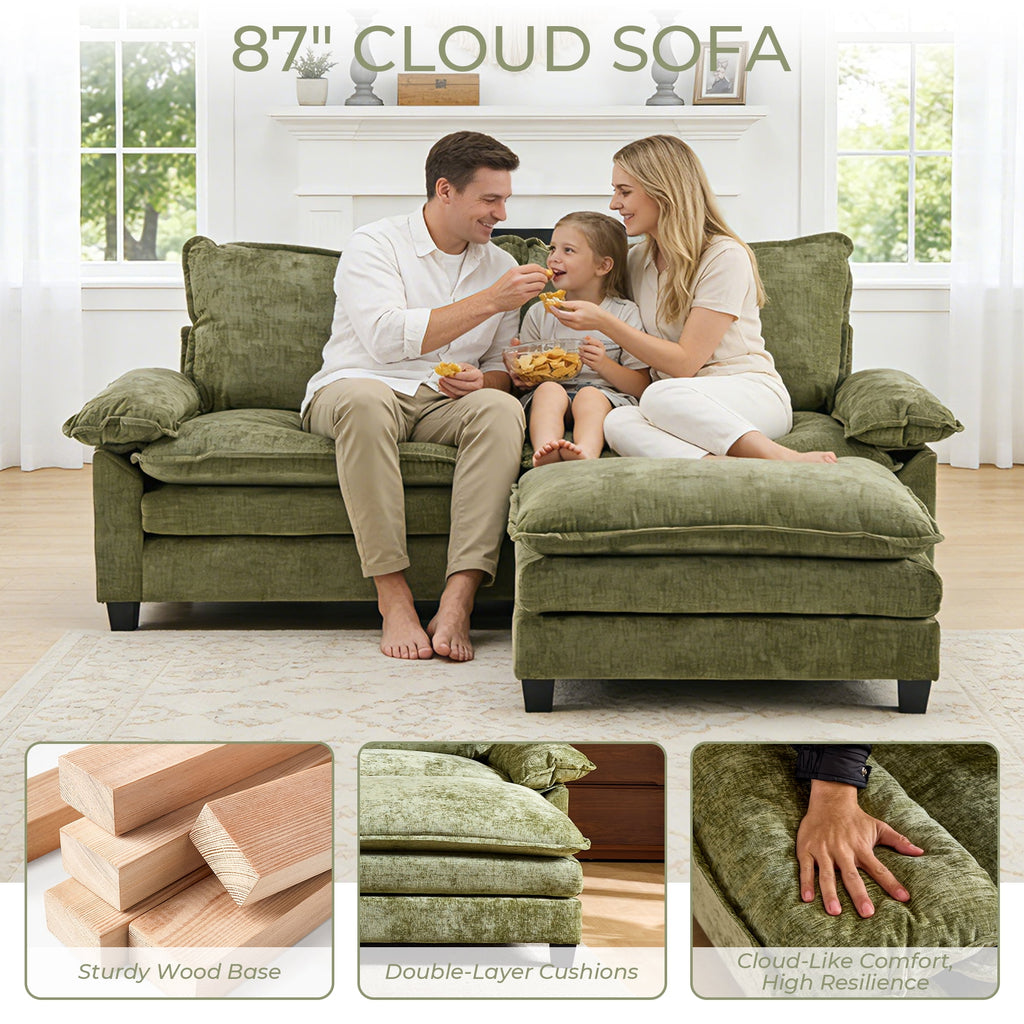 Ktaxon Sectional Sofa L Shaped Couch with Chaise Living Room Sleeper Set, 2 Seats with Chenille and Double Layer Cushions 86 W Beige