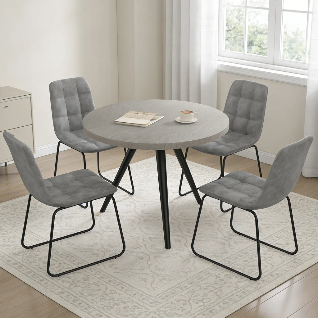 34.8 Round Dining Table for 4 People, Modern Circle Kitchen Table with Metal Legs for Kitchen, Dining Room, Apartment,Gray